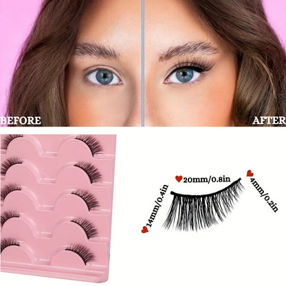 7 paires de faux cils demi-yeux, cils de vison moelleux naturels oeil de chat, cils longs et courts vaporeux 