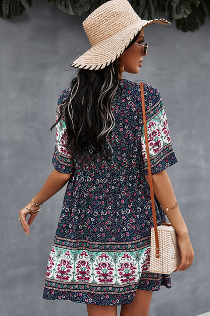 Bohemian V-Neck Half Sleeve Dress