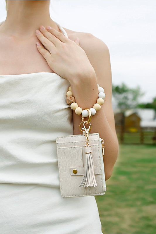 Porte-clés bracelet perlé avec portefeuille