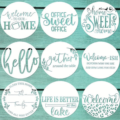 Welcome Stencils For Painting On Wood, Round Reusable Welcome Letters Stencils For Mat Wall Canvas Door, 7.87"