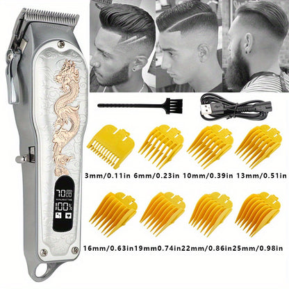 Upgrade Your Hair Styling Game with Professional Dragon Pattern Electric Hair Clipper - USB Charging & Home Hair Cutting