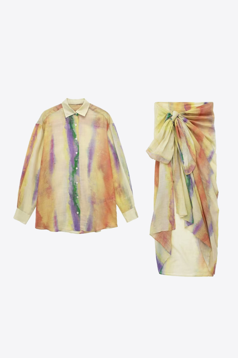 Ensemble chemise à manches longues et jupe nouée tie-dye