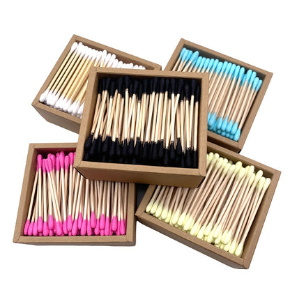 200PCS/Box Double Head Swab Bamboo Sticks Swab Disposable Buds For Beauty Makeup Nose Ears Cleaning