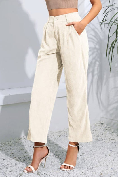 Buttoned  Straight Hem Long Pants