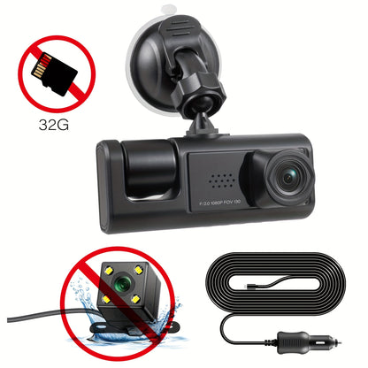 3-Channel Dash Cam with 3 Camera Lenses, HD 1080P Dual Lens Dashcam for Car Video Recording, Parking Monitoring, and Night Vision