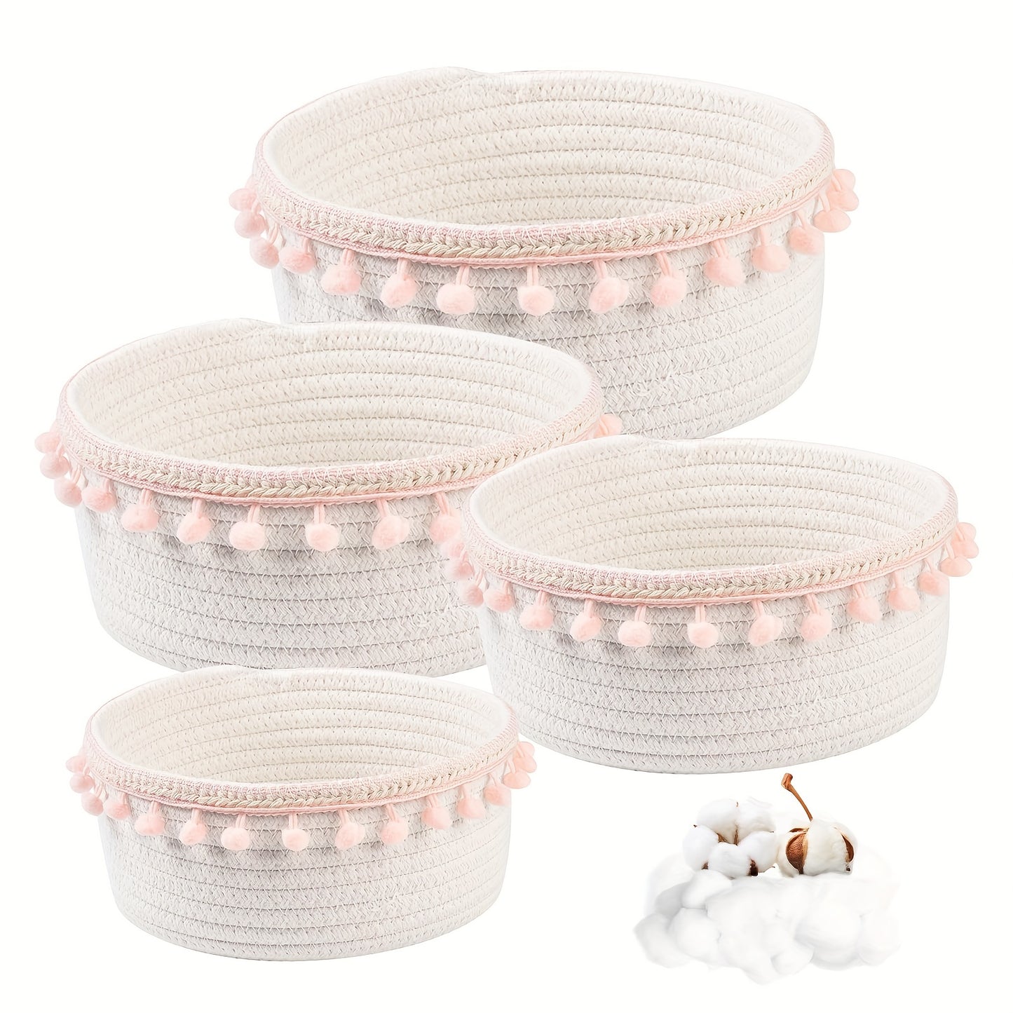 4pcs/set Cotton Rope Woven Ball Storage Basket