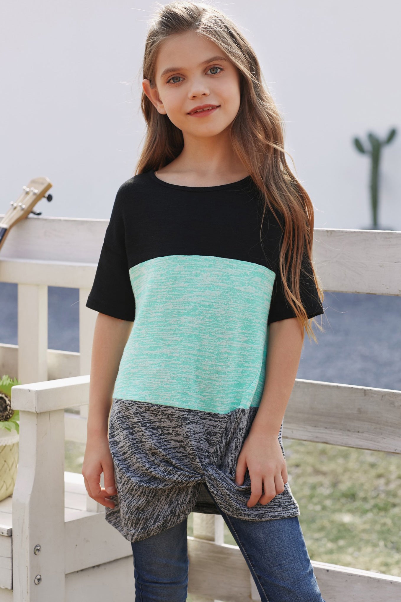 Girls Color Block Twisted Tunic Tee