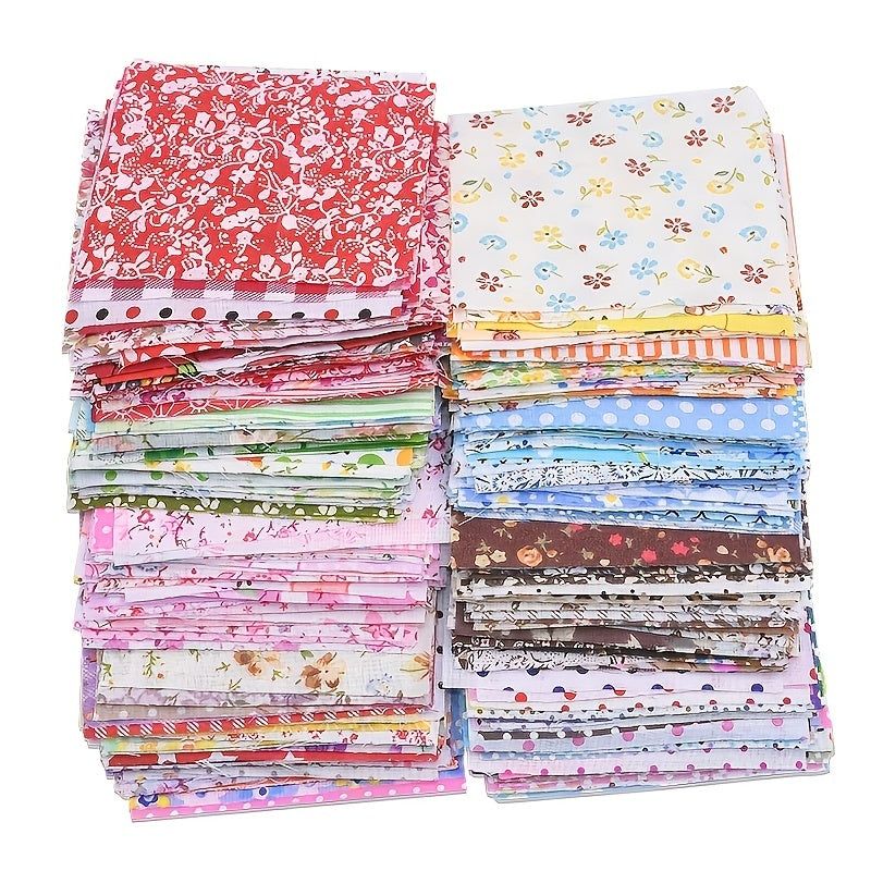 50pcs 3.9*3.9in Floral Printed Top Cotton Fabric Bundle Squares Quilting Sewing Patchwork Cloths DIY Scrapbooking Craft