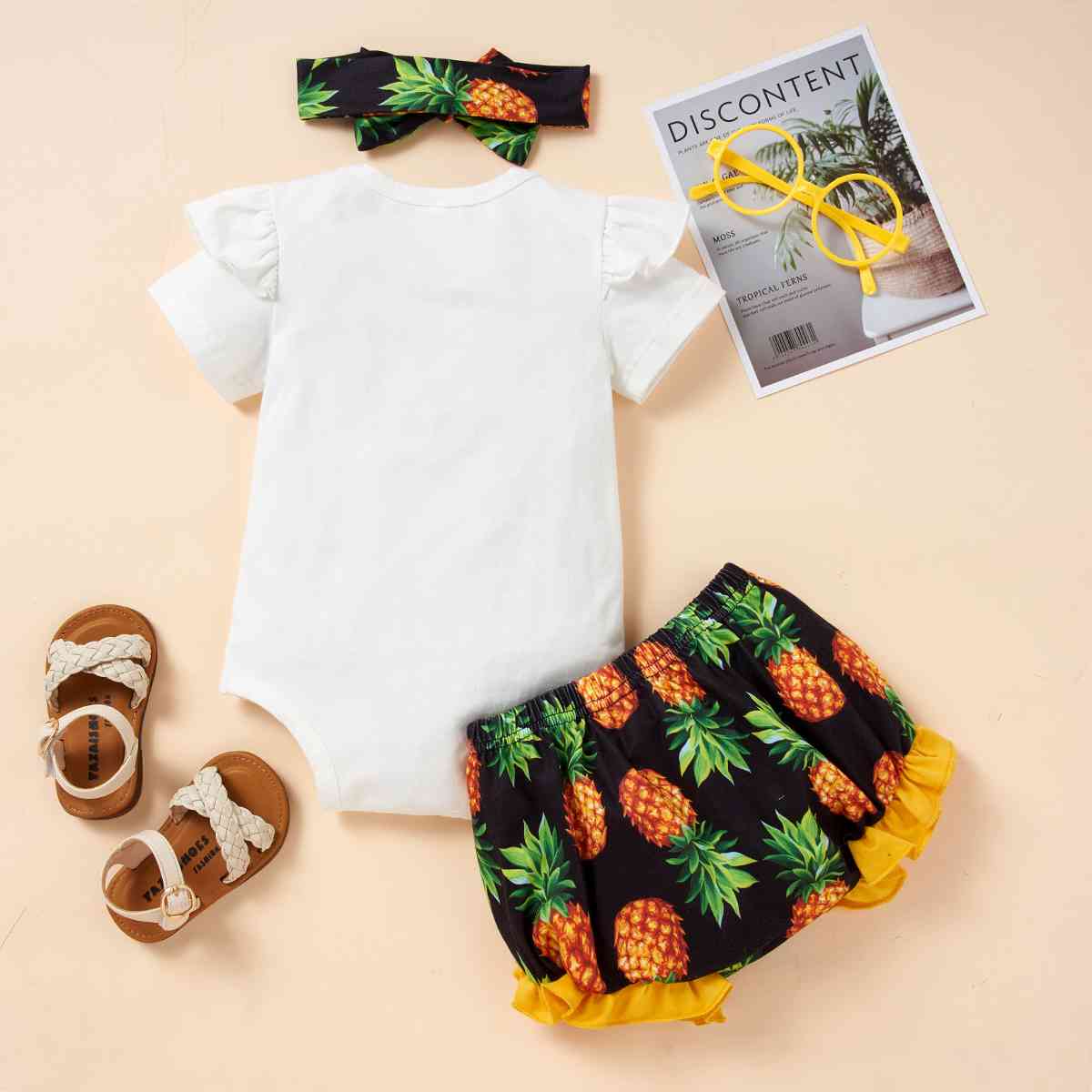 SUMMER TIME Bodysuit and Pineapple Graphic Shorts Set