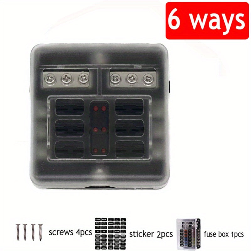 12V/32V Universal Fuse Box Holder With LED Indicator Light - 6/12 Way Blade Portable Car Fuse Box For Auto/Boat Protection