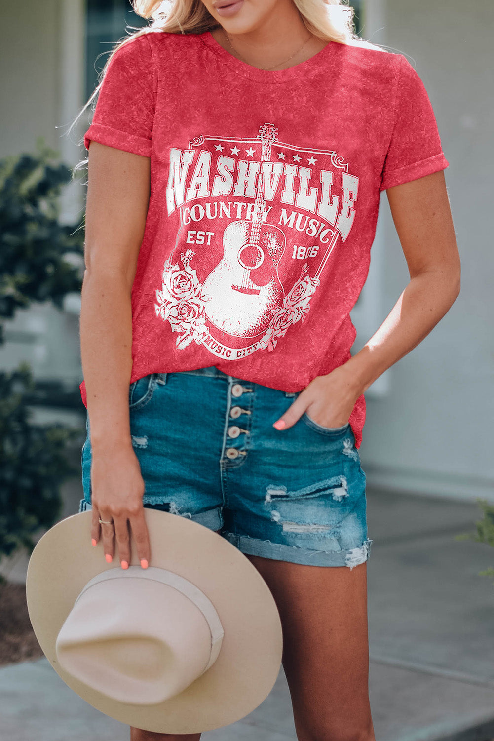 NASHVILLE COUNTRY MUSIC Camiseta estampada con cuello redondo