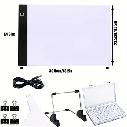 1pc A4 LED Light Pad Drawing Copy Board For DIY Diamond Painting Kits, USB Powered Light Pad, Adjustable Brightness With Detachable Stand And Clips