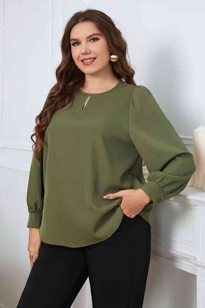 Melo Apparel Blouse à manches longues et col rond grande taille