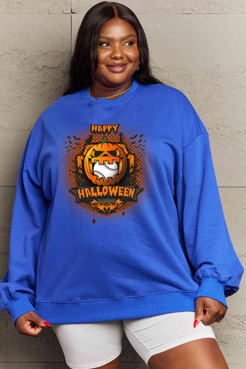 Simply Love Full Size HAPPY HALLOWEEN Graphic Sweatshirt