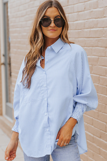 Camisa con cuello y mangas farol a rayas