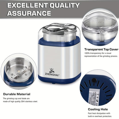 200W Electric Spice & Herb Grinder - Compact, Fast & Easy Grinding for Coffee Beans, Dry Spices & Herbs - Includes Pollen Catcher & Cleaning Brush!