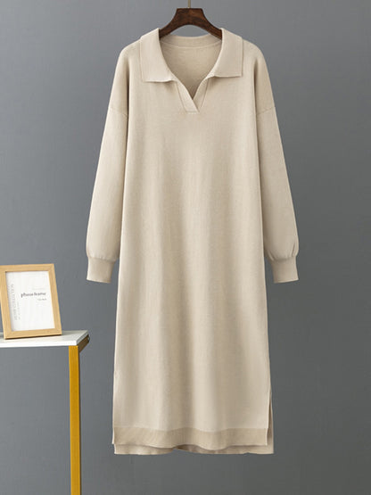 Johnny Collar Long Sleeve Slit Sweater Dress