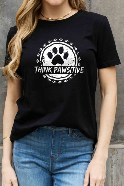 Simply Love T-shirt en coton graphique THINK PAWSITIVE pleine taille