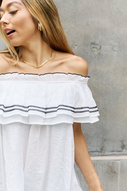 ODDI Full Size Off The Shoulder Ruffle Blouse