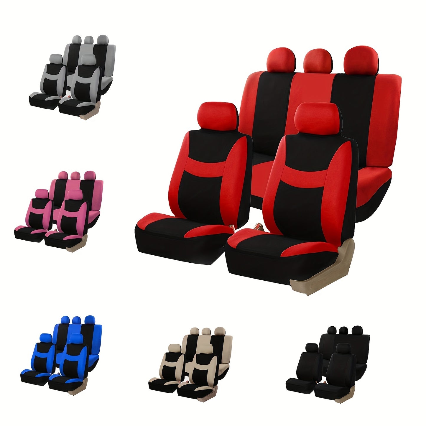 9pcs Polyester Fabric Car Seat Cover Universal Style Multi-color