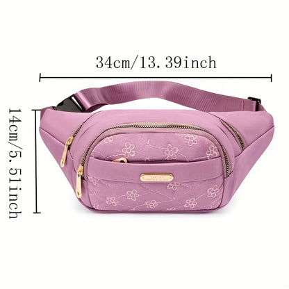 Stylish Embroidered Fanny Pack for Women - Multi-Zipper Nylon Crossbody Bag Ideal for Outdoor Sports