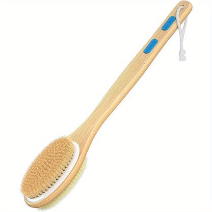 1 pcs Dual-Sided Shower Brush with Soft and Stiff Bristles - Long Handle Back Scrubber for Body Exfoliation - Wet or Dry Brushing - 17.1in/2.4in - 0.56lb