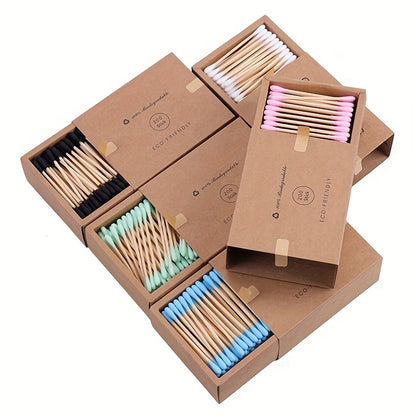 200PCS/Box Double Head Swab Bamboo Sticks Swab Disposable Buds For Beauty Makeup Nose Ears Cleaning