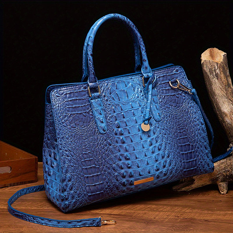 Women's Leather Crossbody Bag - Crocodile Embossed Handbag, Top Handle Satchel Purse for Fashionable Look