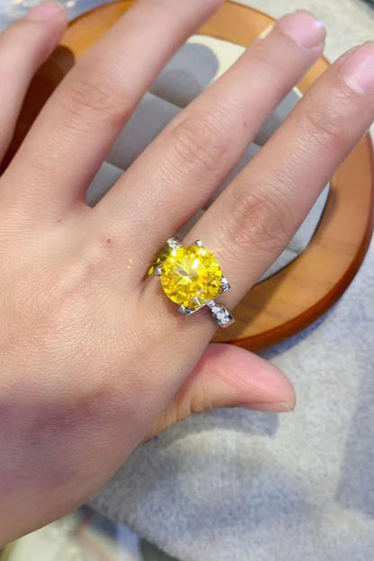 Bague en argent sterling 925 moissanite 5 carats en jaune banane