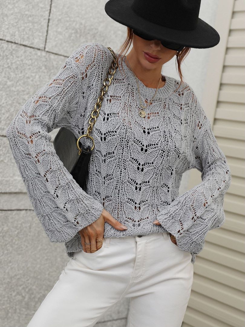 Openwork Dropped Shoulder Knit Top