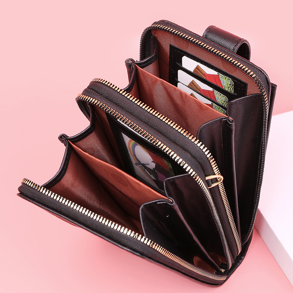 Stylish & Functional Zipper Phone Wallet: Faux Leather Coin Purse With Card Slots & Shoulder Bag