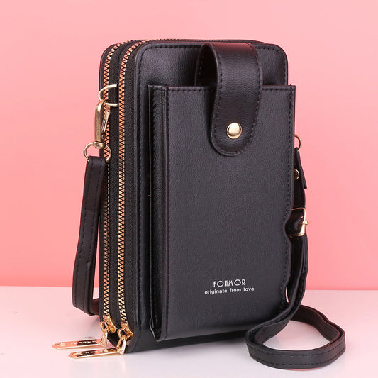 Stylish & Functional Zipper Phone Wallet: Faux Leather Coin Purse With Card Slots & Shoulder Bag