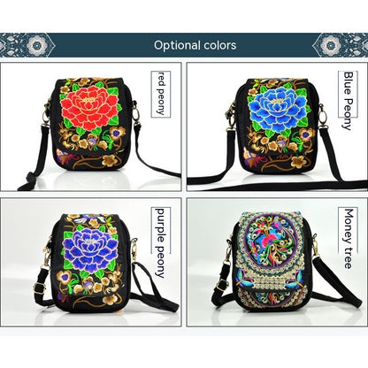 Stylish Women's Embroidered Crossbody Phone Bag with Zipper - Small Canvas Shoulder Bag for Everyday Use