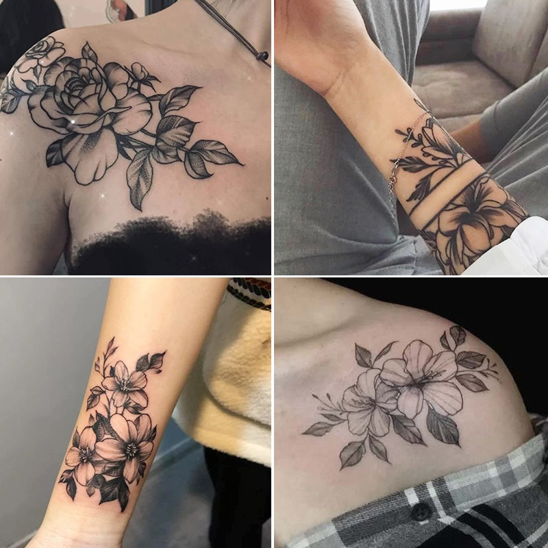 12 Pcs Long-Lasting Waterproof Flower Tattoo Stickers - Perfect for Female Tattoo Lovers!