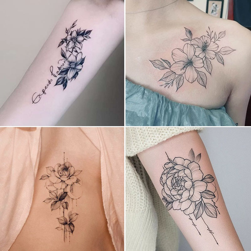 12 Pcs Long-Lasting Waterproof Flower Tattoo Stickers - Perfect for Female Tattoo Lovers!