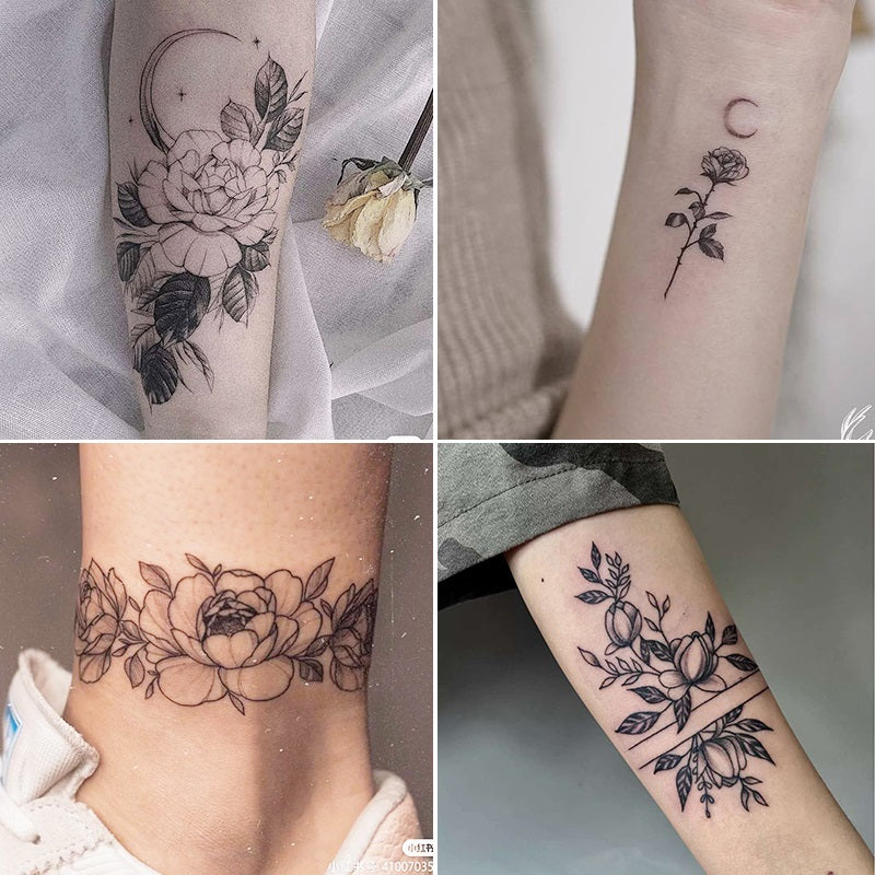 12 Pcs Long-Lasting Waterproof Flower Tattoo Stickers - Perfect for Female Tattoo Lovers!