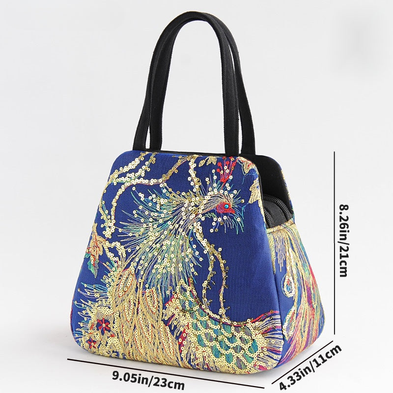 Women's Canvas Tote Bag - Sequin Embroidery Handbag - Stand Out in Style!