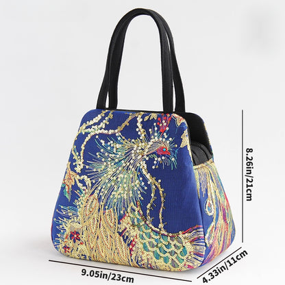 Women's Canvas Tote Bag - Sequin Embroidery Handbag - Stand Out in Style!