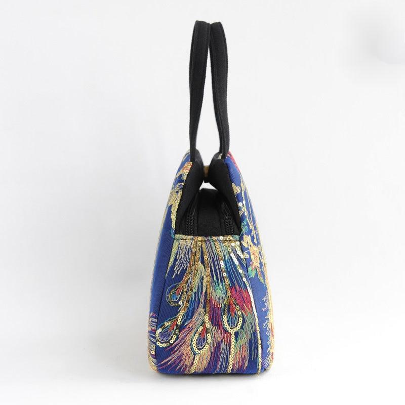 Women's Canvas Tote Bag - Sequin Embroidery Handbag - Stand Out in Style!