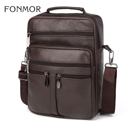 1pc Men's Luxurious Genuine Leather Business Shoulder Tote Bag - Large, Handheld, Multi-Zipper Design