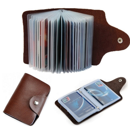 Stylish Faux Leather Credit Card Holder - Solid Color Bag With Button