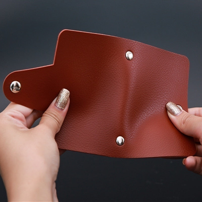 Stylish Faux Leather Credit Card Holder - Solid Color Bag With Button