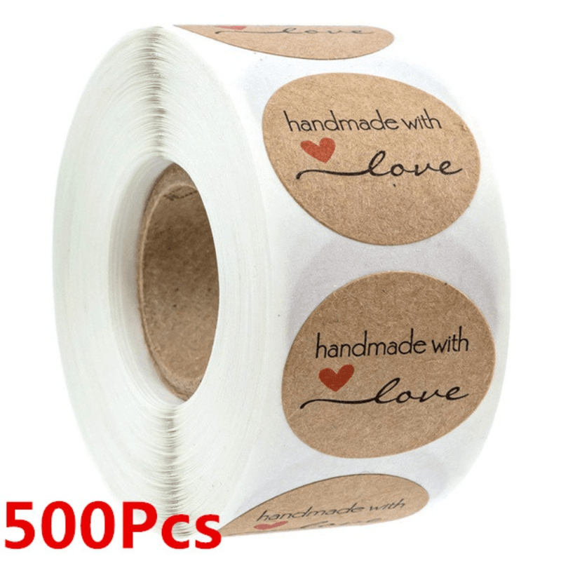 500pcs/Set Kraft Paper Stickers: Homemade With Love For Envelope & Package Seals, Easter Decor DIY Handwork