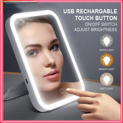 5X Magnifying Compact Cosmetics Mirror with LED Touch Screen & Portable Standing Design - Perfect for Makeup & Vanity!