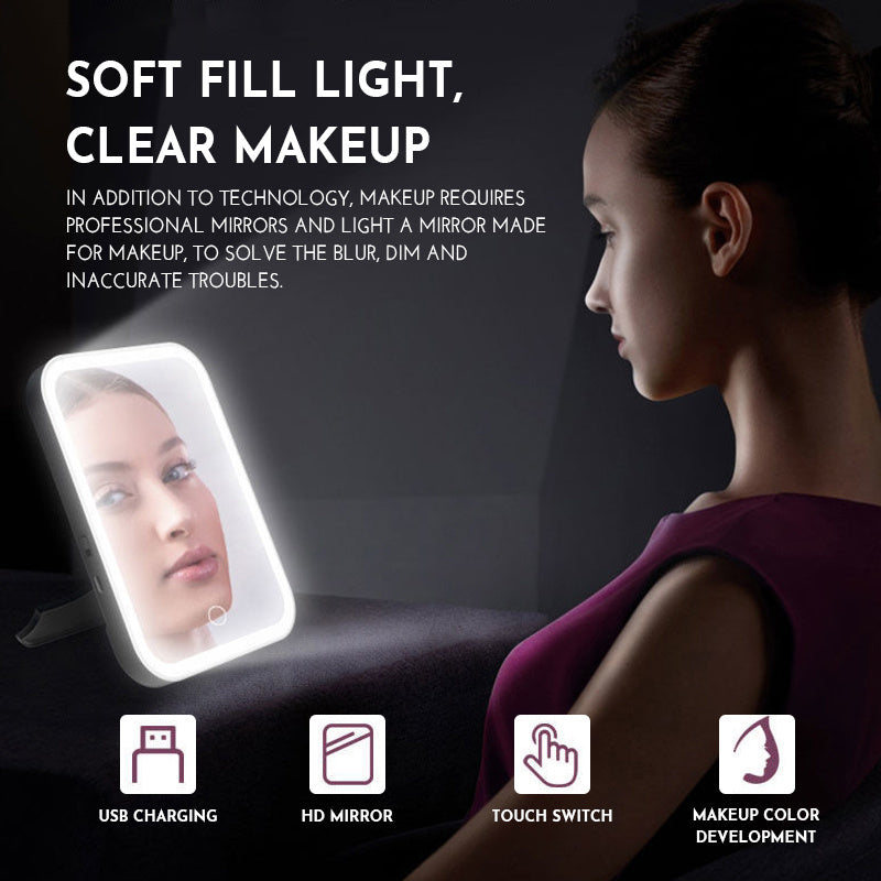 5X Magnifying Compact Cosmetics Mirror with LED Touch Screen & Portable Standing Design - Perfect for Makeup & Vanity!