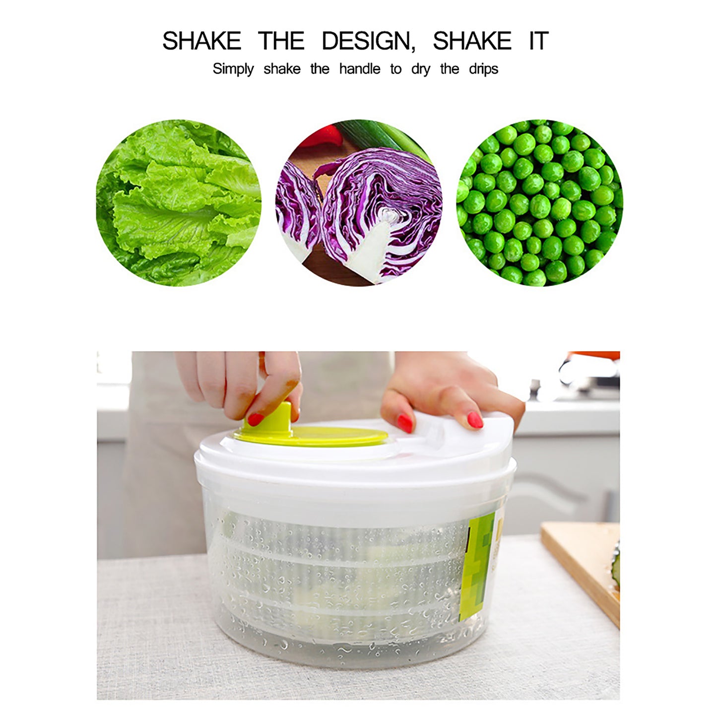 1PC 14-Cup Salad Spinner: Large Manual Rotating Dryer for Household Fruit & Vegetable Washing & Dehydrating