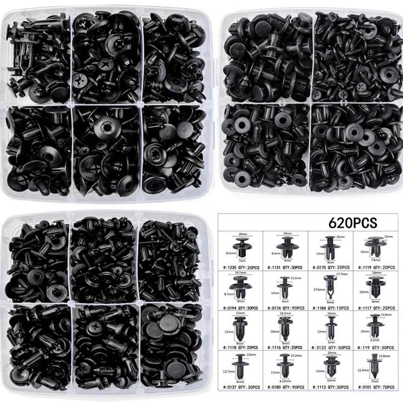 620Pcs Car Retainer Clips Kit - 16 Most Popular Sizes Auto Push Pin Rivets Set For Toyota Ford Honda Acura