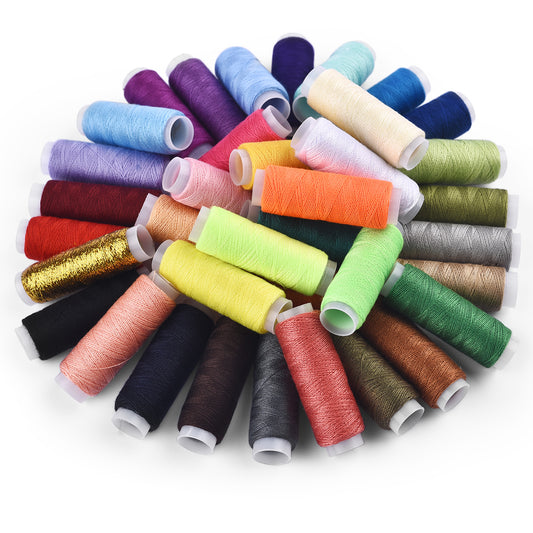 Ensemble de 24 fils à coudre DIY – Couleurs mélangées et fil en polyester pour des projets créatifs. 