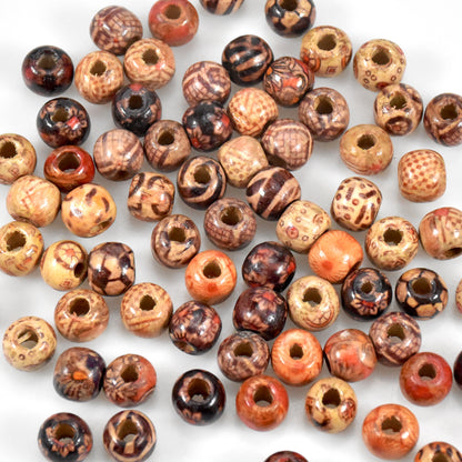 200 Pcs Wooden Beads For Crafting Kids - 10mm/0.39in Diameter Beads For Jewellery Making Kits With Unique Patterns