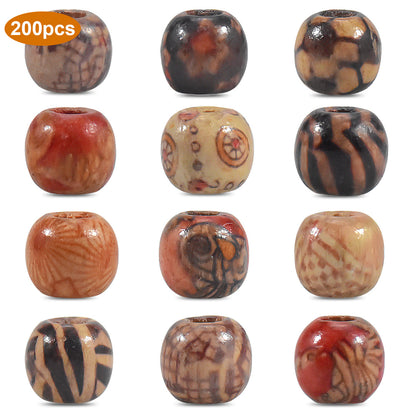 200 Pcs Wooden Beads For Crafting Kids - 10mm/0.39in Diameter Beads For Jewellery Making Kits With Unique Patterns